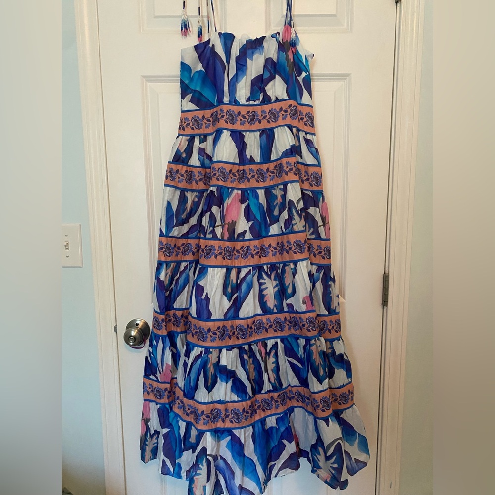Floral Maxi Dress with Blue and Pink Accents
